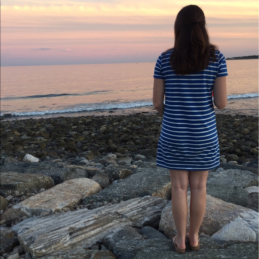 J crew Blue and shirt striped t shirt dress