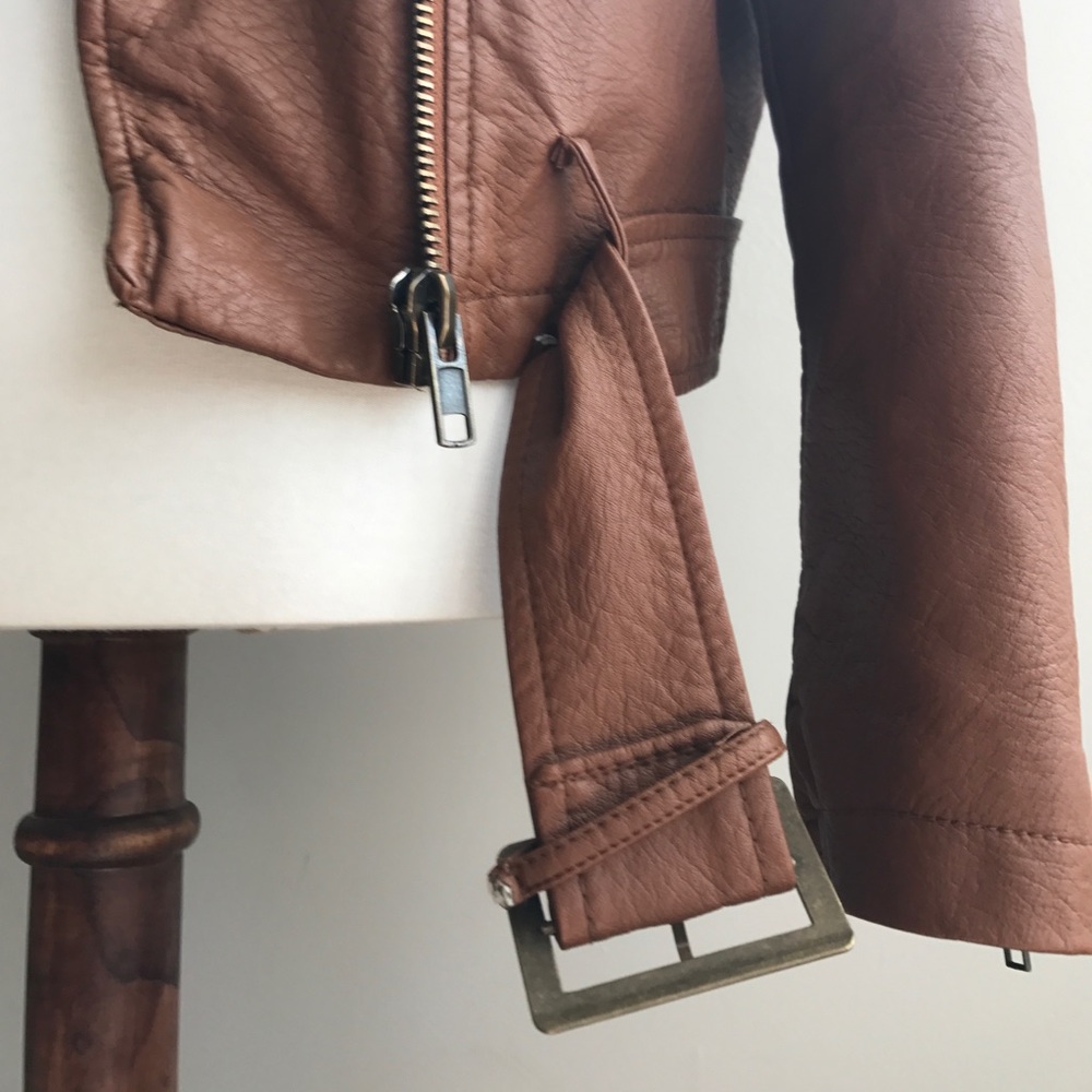 FALL LEATHER JACKET BROWN Silence + Noise SIZE S - Picture 3 of 8