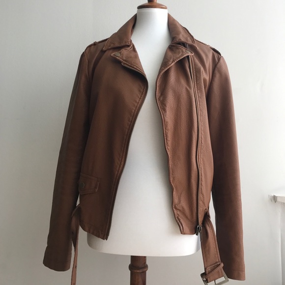 FALL LEATHER JACKET BROWN Silence + Noise SIZE S - Picture 4 of 8