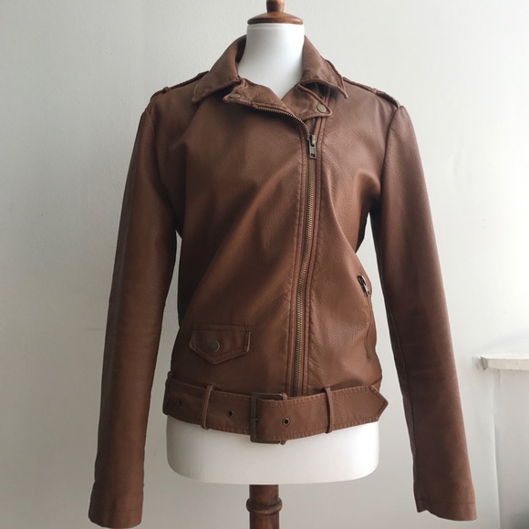 FALL LEATHER JACKET BROWN Silence + Noise SIZE S - Picture 2 of 8