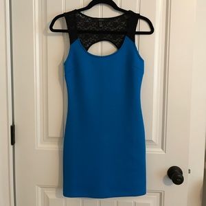 Blue and black lace bodycon dress