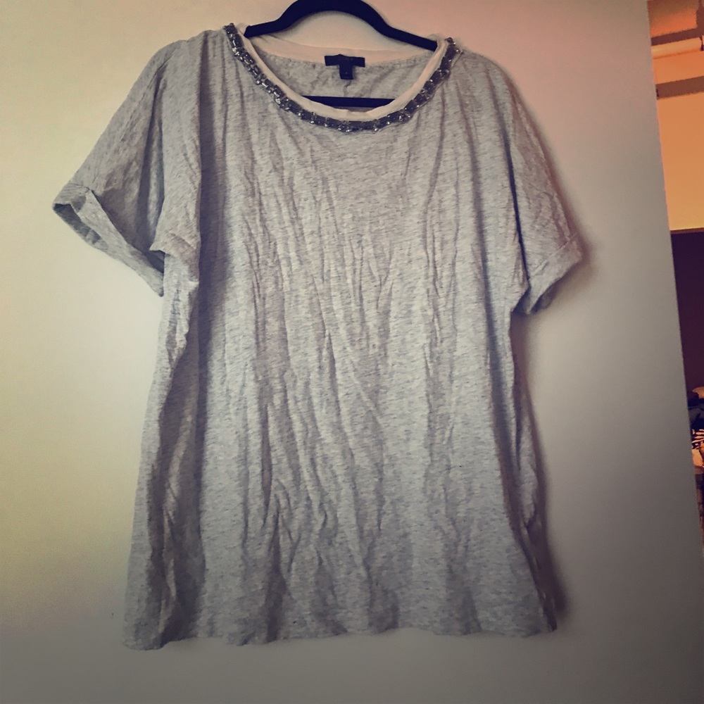 J. Crew grey embellished neckline top