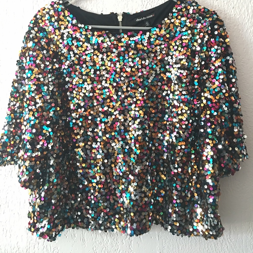 Charlotte Russe multicolored sequin crop top shirt