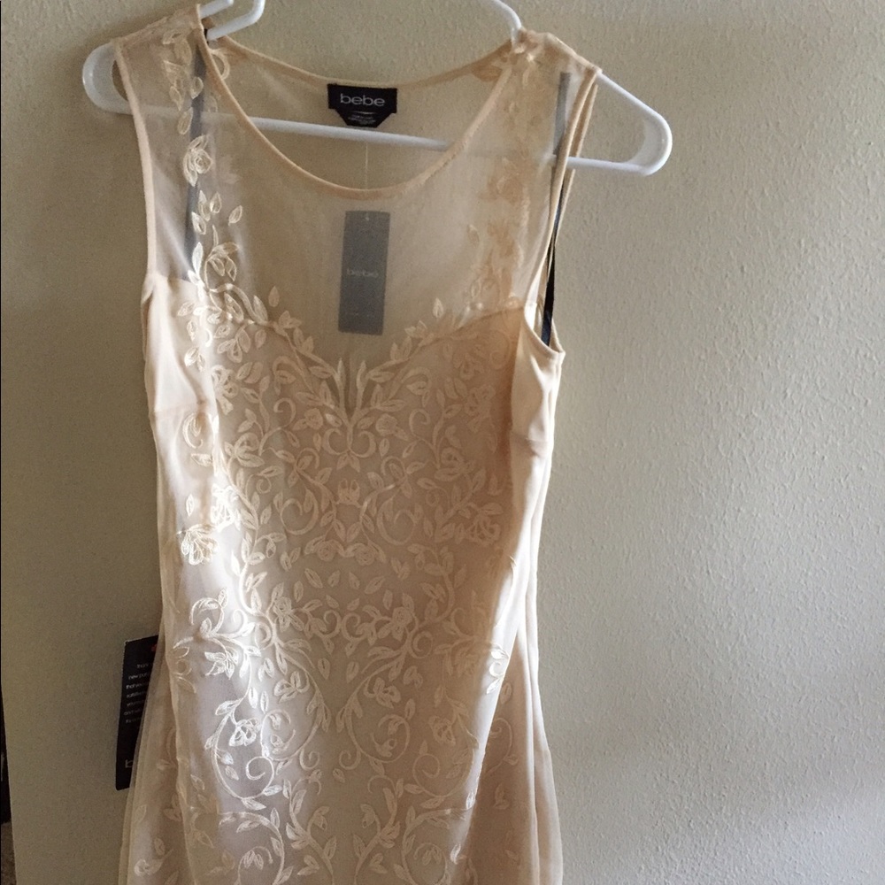 Bebe cream illusion dress