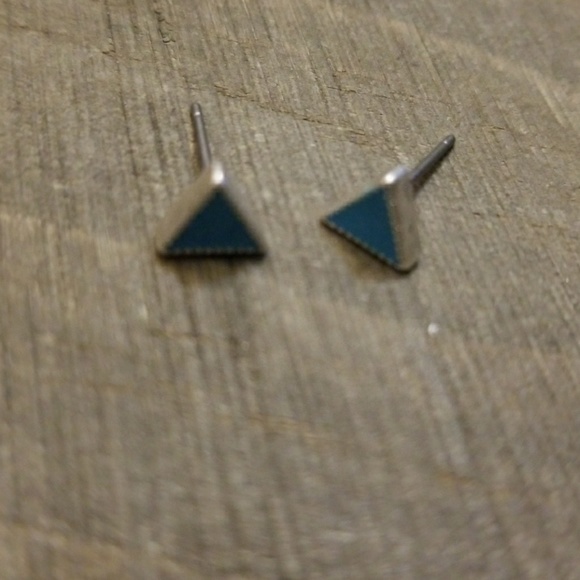 JBloom Silver and Teal Triangle Earrings - Picture 2 of 5