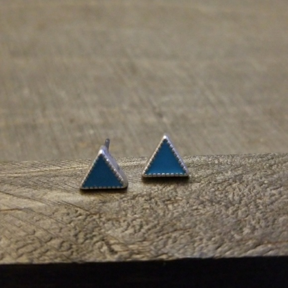 JBloom Silver and Teal Triangle Earrings - Picture 1 of 5
