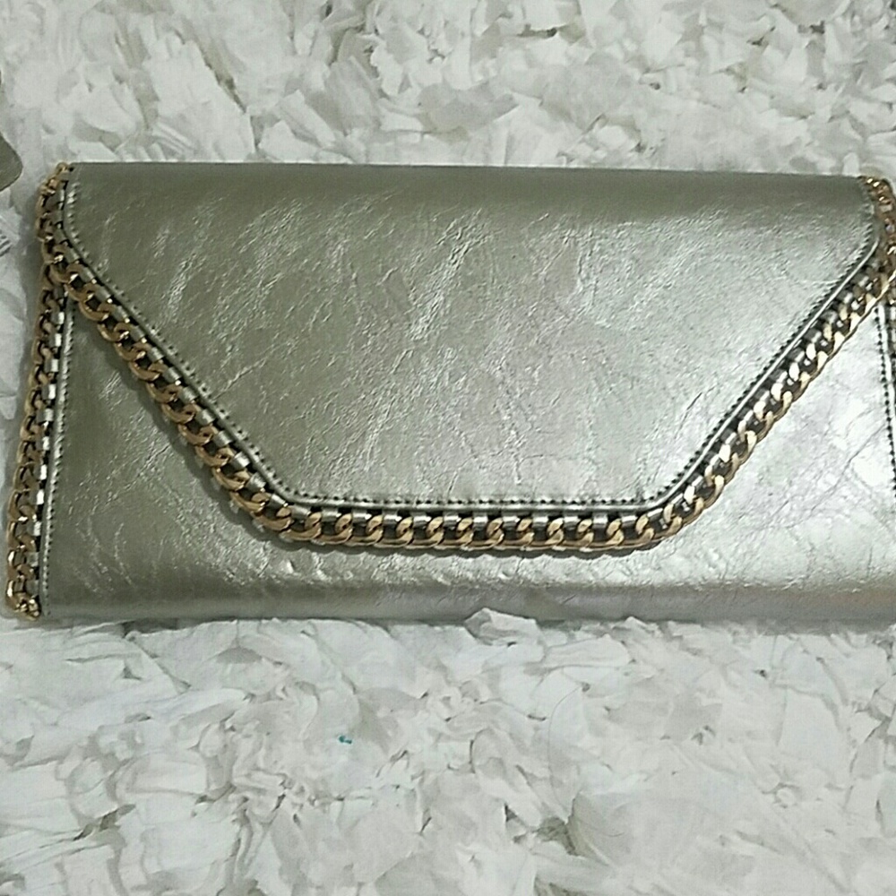 Metallic pewter clutch