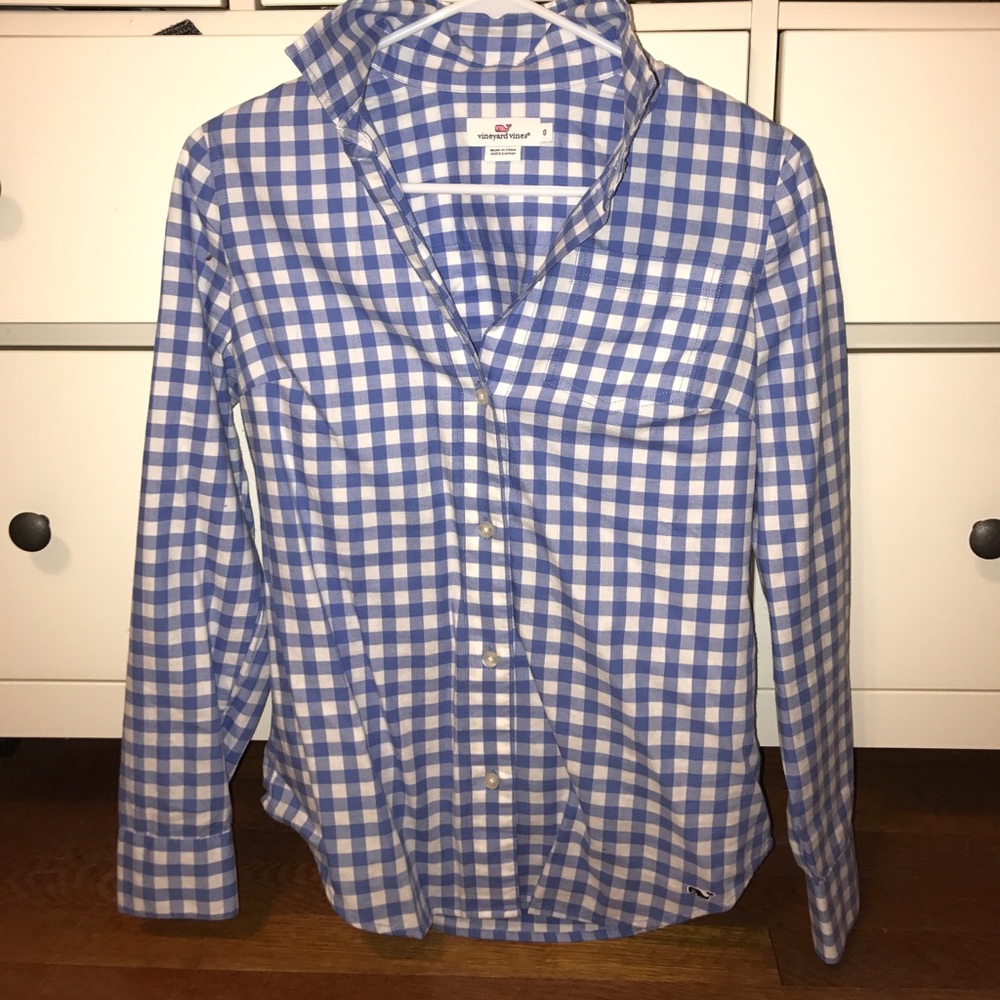 Vineyard vines light blue gingham button down
