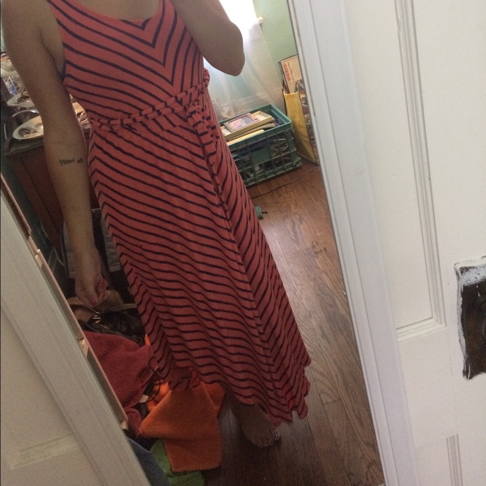 Navy blue and coral maxi dress