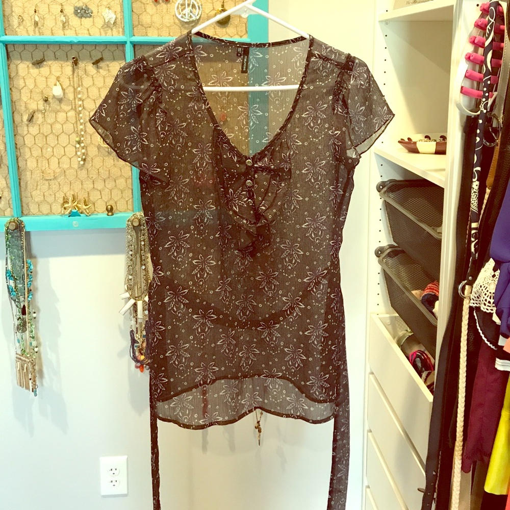 Maurice's Floral Blouse with Tie Waist