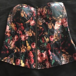 Floral pleather bustier