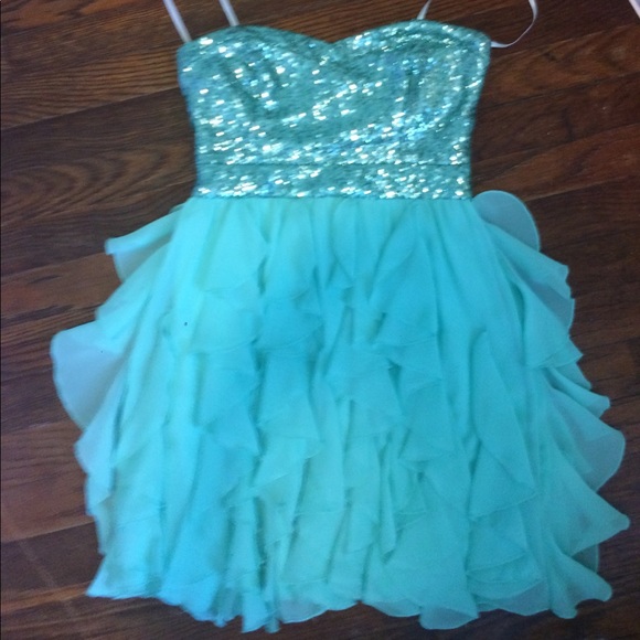 sachin and babi light blue dress Glitter-Tulle Short Homecoming Dress with Flowers Sage / 3XLarge