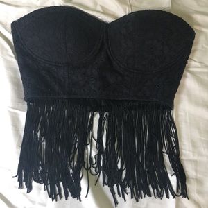Black fringe crop top