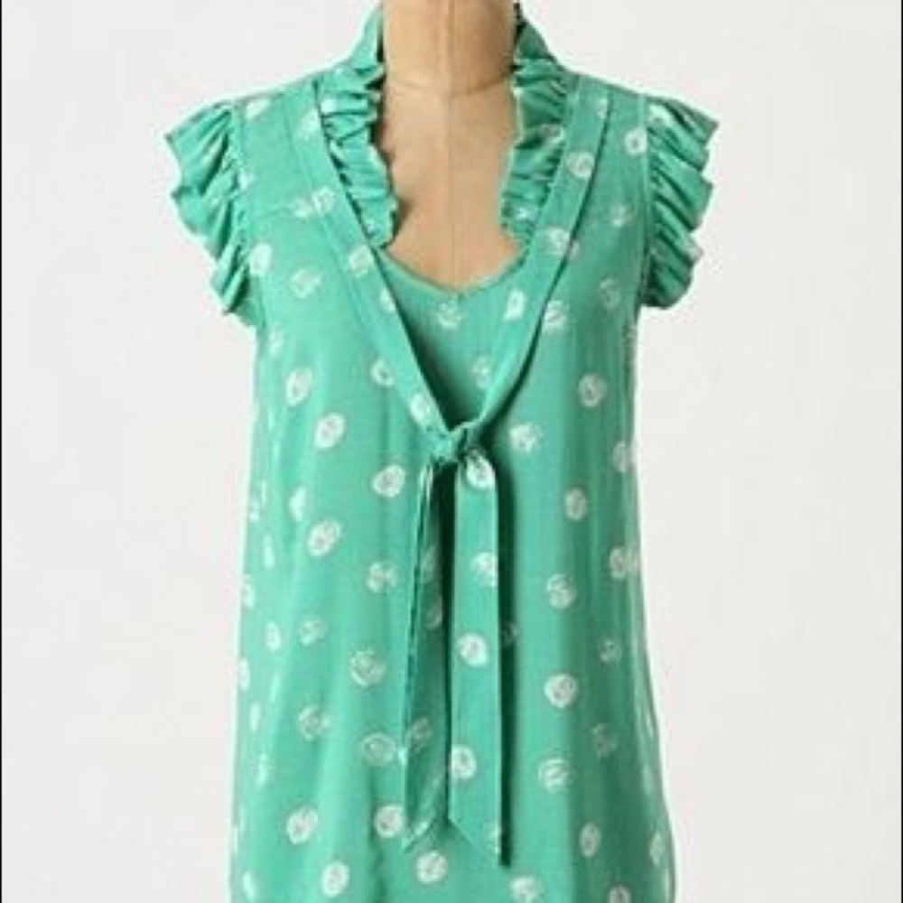 Anthropologie Green Print Loosened Shelby Blouse