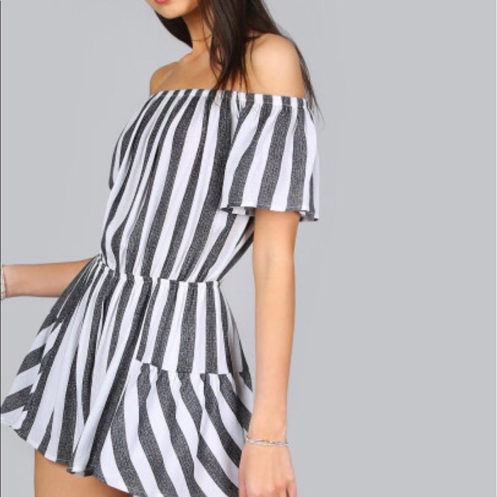 Off the shoulder striped romper