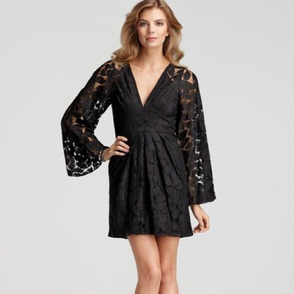 BCBGeneration Black Lace Bell Sleeve Dress