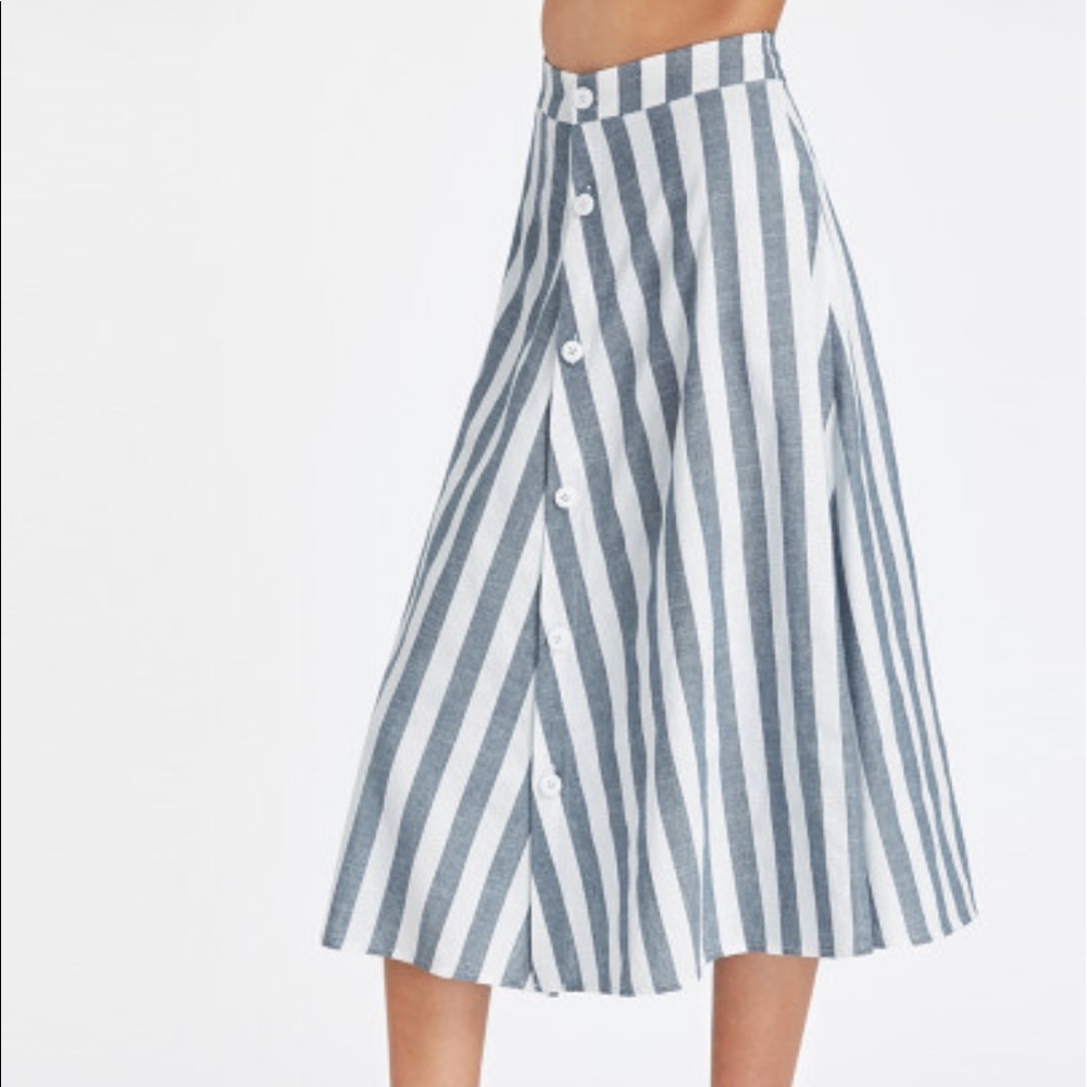 Button Front Striped A-Line Skirt