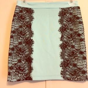 Tiffany blue mini skirt with lace detailing