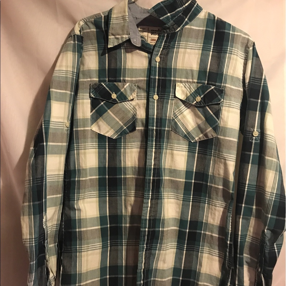 plaid men's long sleeve button  up shirt