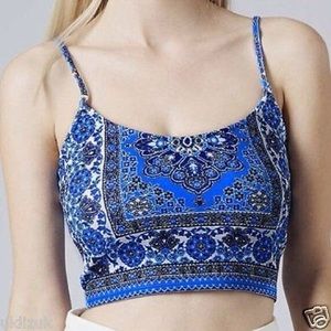 Topshop Paisley Blue Scuba Crop Top
