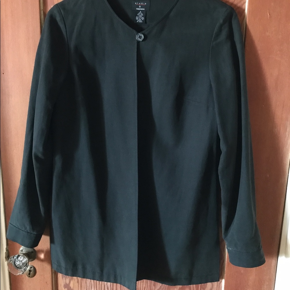 Black Silk Jacket. Single Button Closure. - image 2