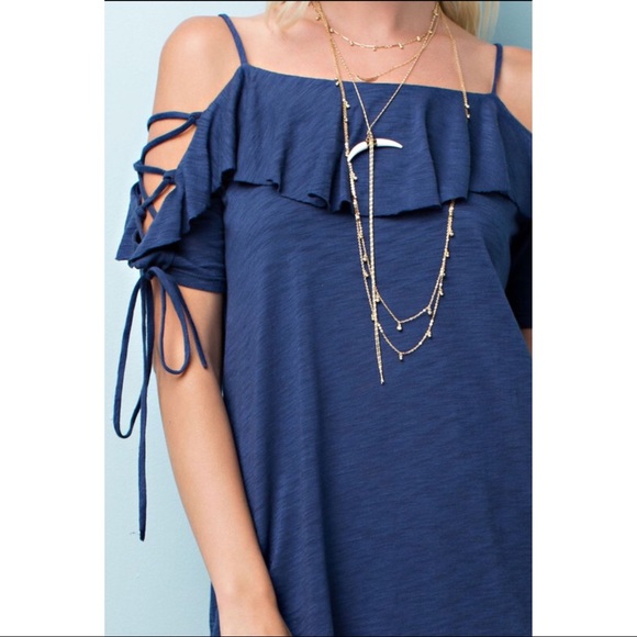 AMANDA off shoulder top - BLUE - Picture 3 of 4