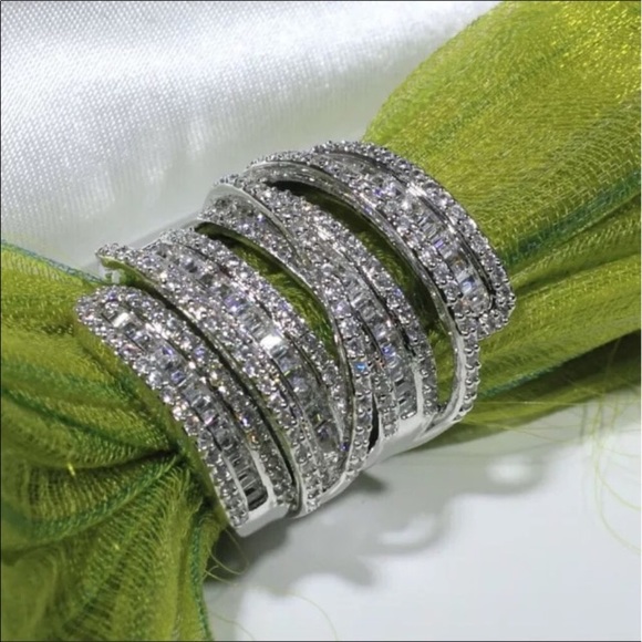 18k White Gold Filled AAA CZ Cluster Ring - Picture 2 of 5