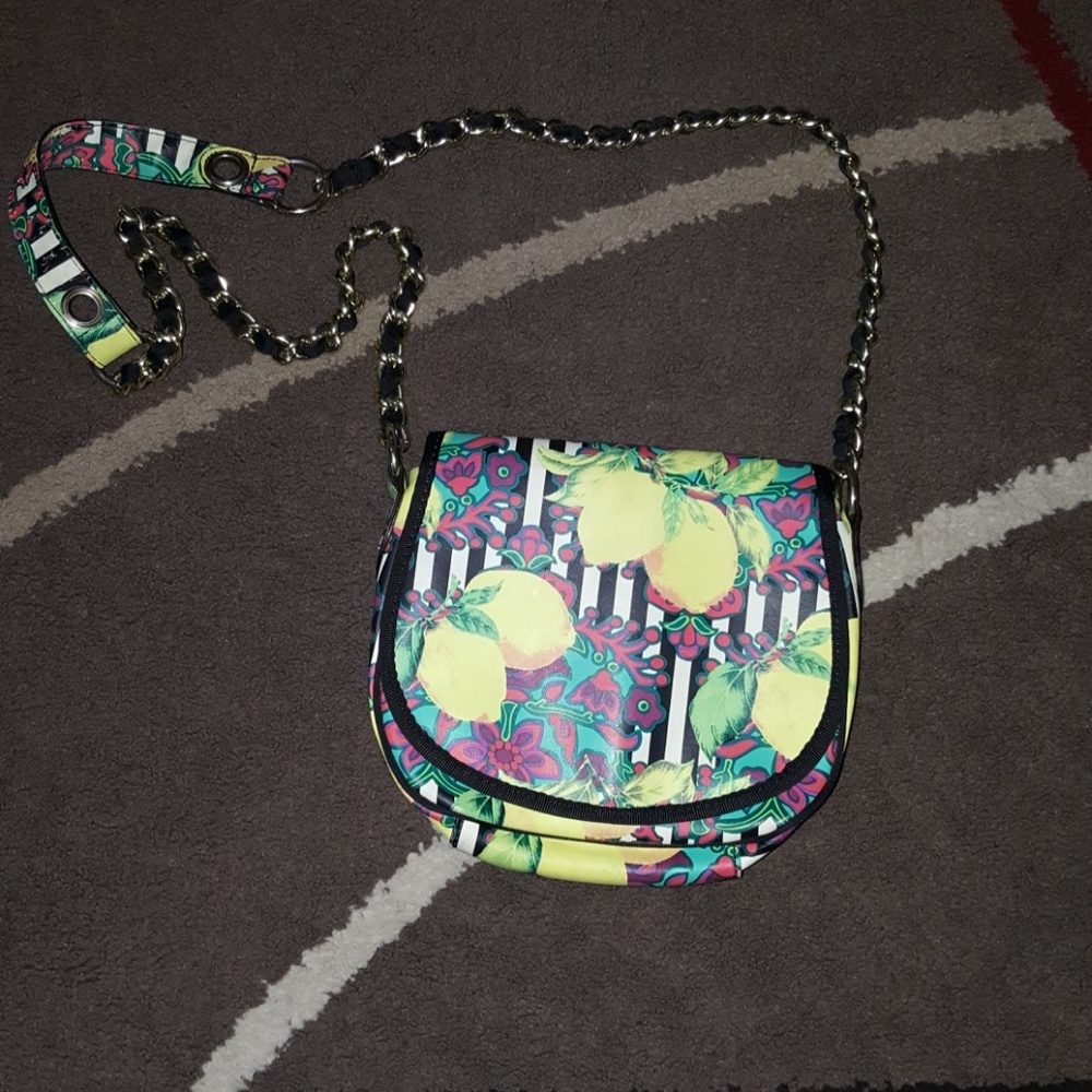 Betsey Johnson lemon crossbow bag.
