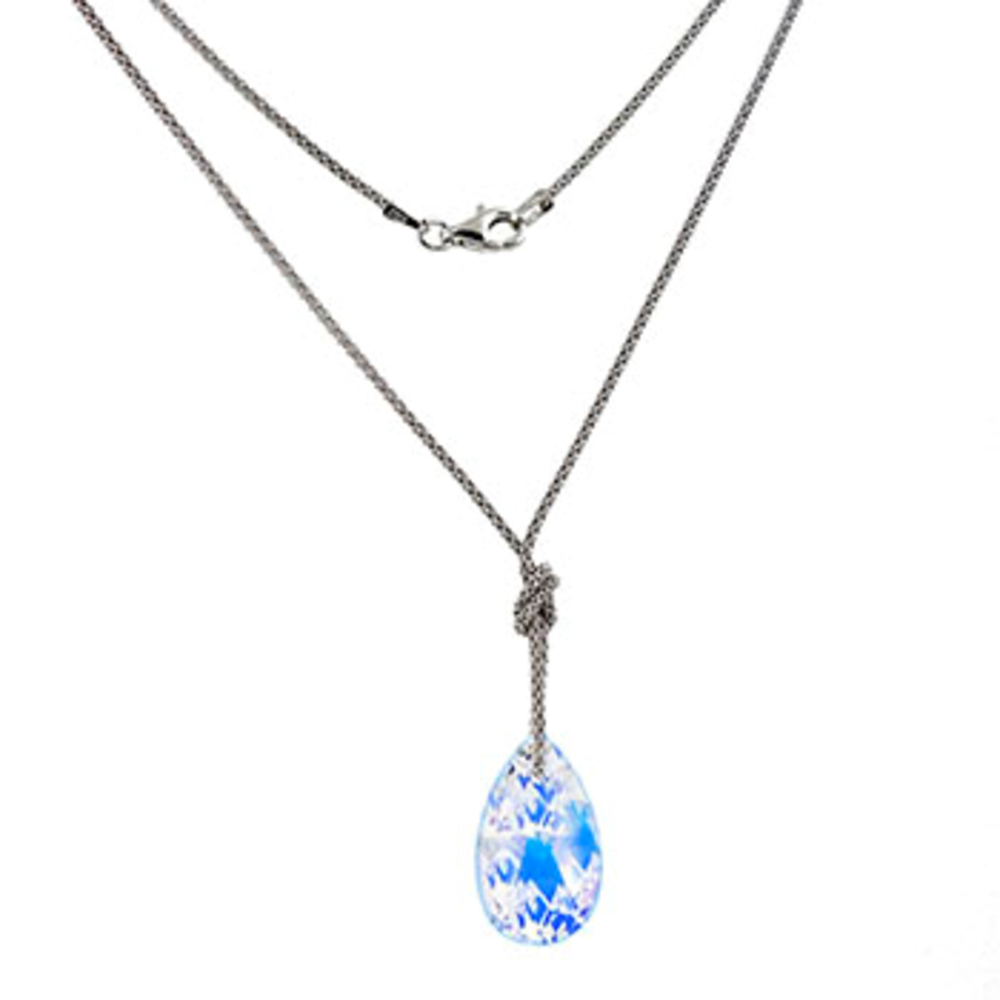 Italian Sterl Silver blue Crystal Swarovski Necklc