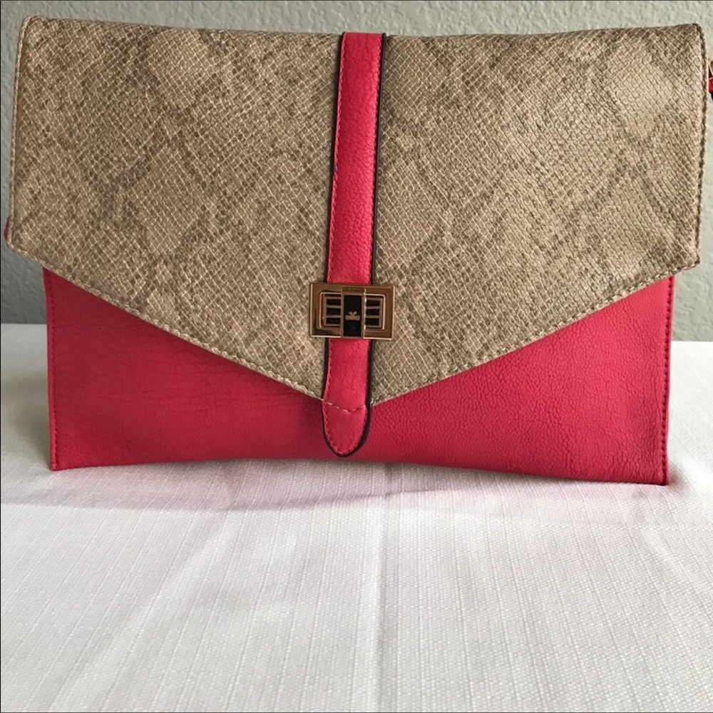 Coral pink and grey shoulder bag