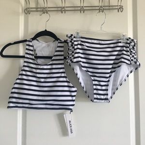 High-Waisted B&W Striped Bikini