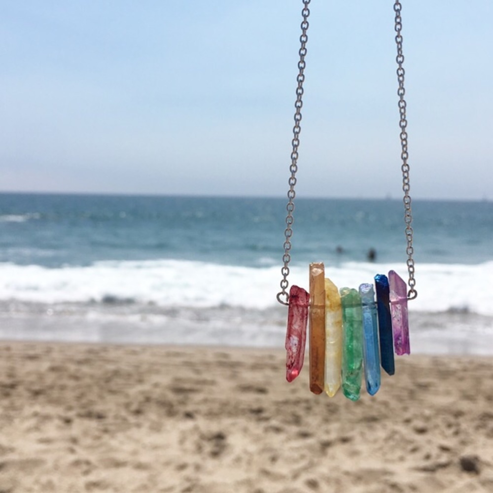 Rainbow chakra aura Quartz necklace