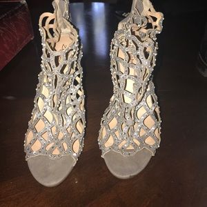 Silver caged sandals with rhinestones