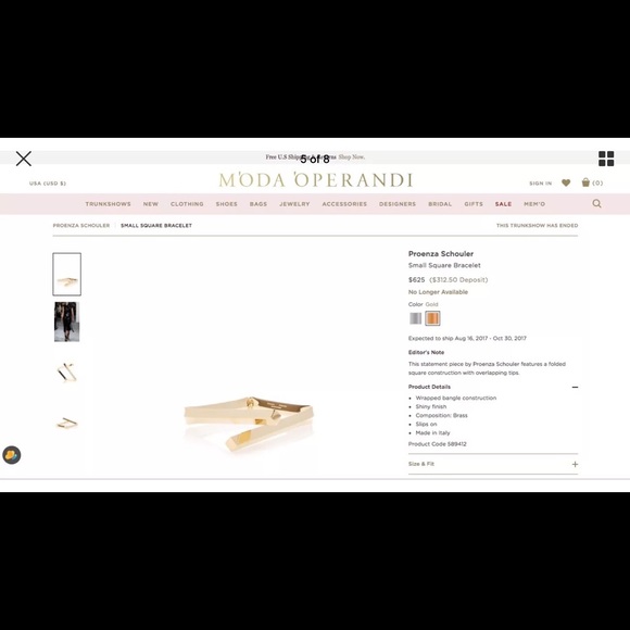 RARE Proenza Shouler Small Square Gold Bracelet - Picture 2 of 4