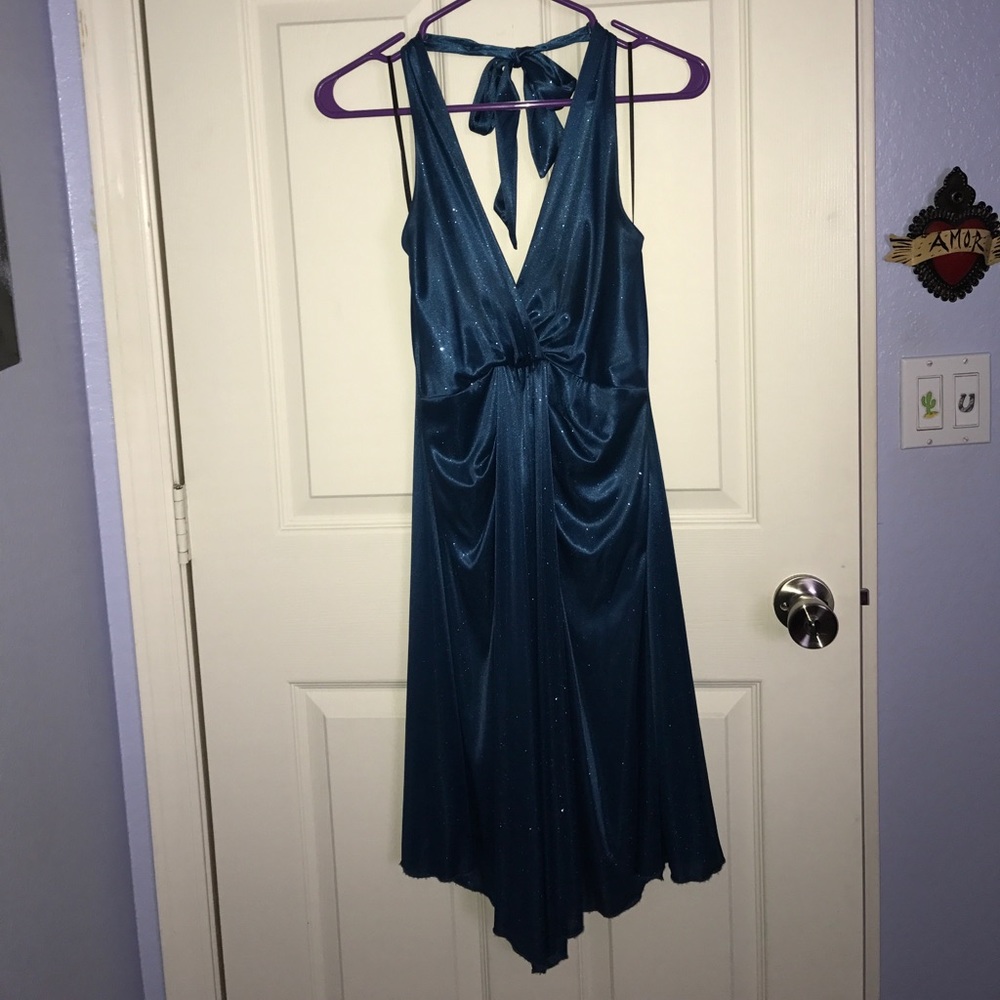 Sparkly blue halter dress