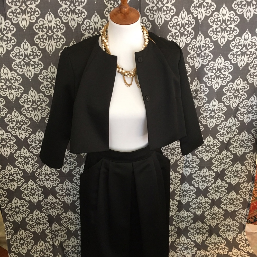 Talbots black tie skirt and jacket set