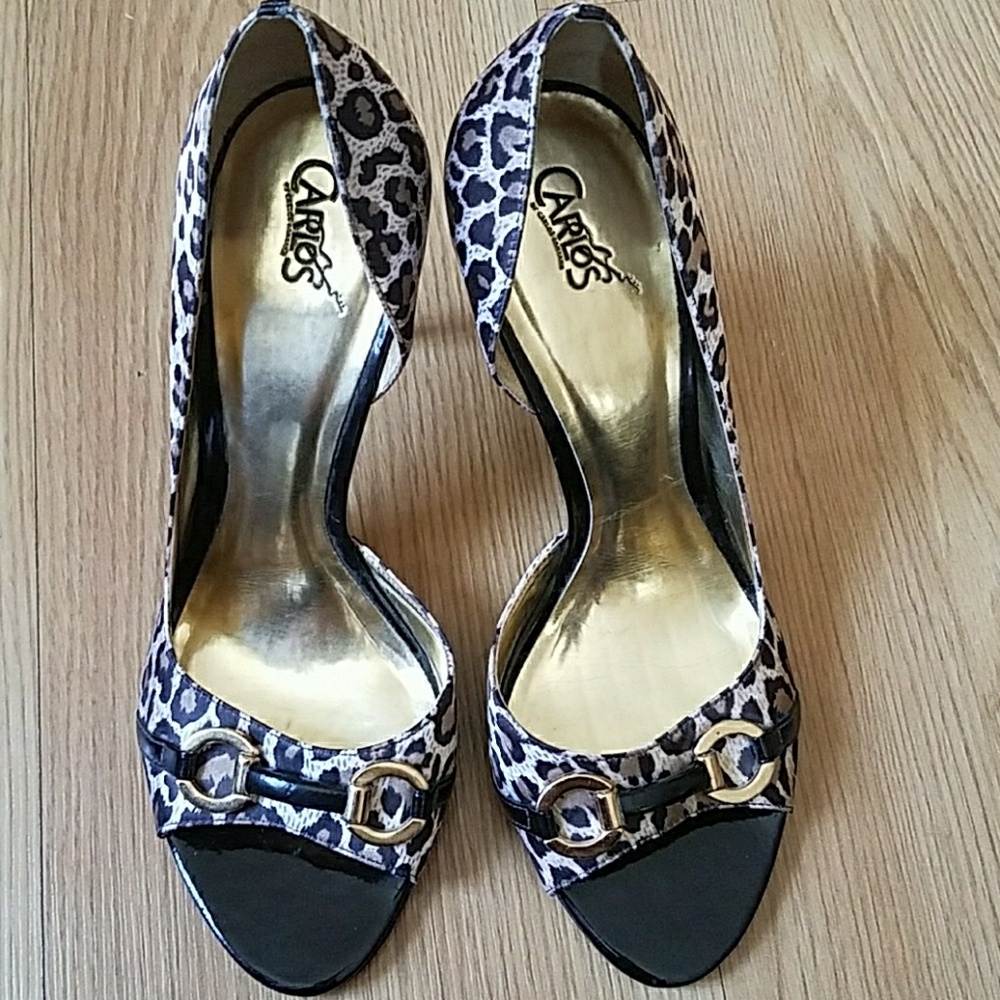 Carlos Santana Leopard Satin Peep toe Heels