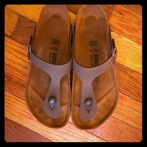 Birkenstock- Brown Sandals with Rose Gold Accents