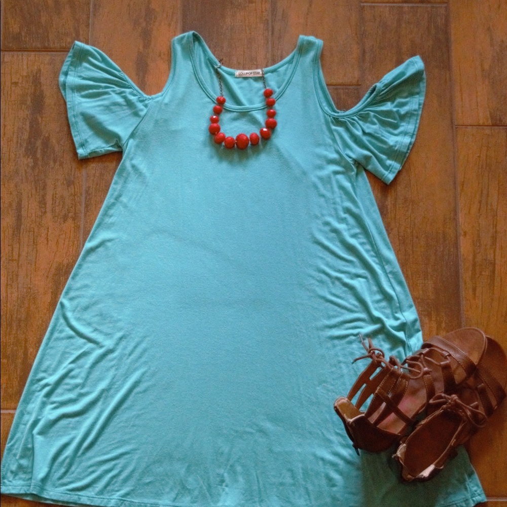 Off the shoulder turquoise dress
