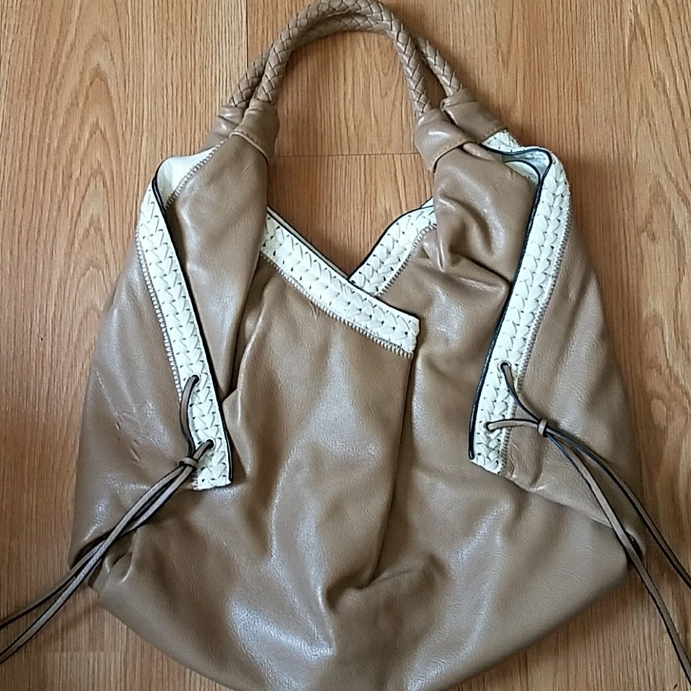 Faux White and Tan Leather Hobo Bag