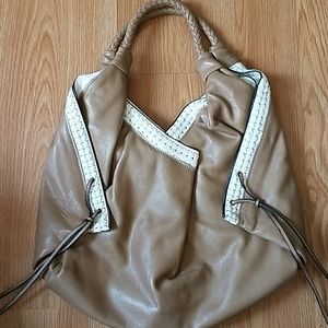 Faux White and Tan Leather Hobo Bag