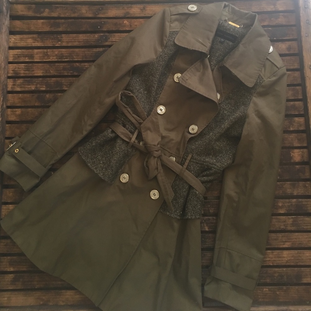 Steve Madden Olive Raincoat with tweed accent