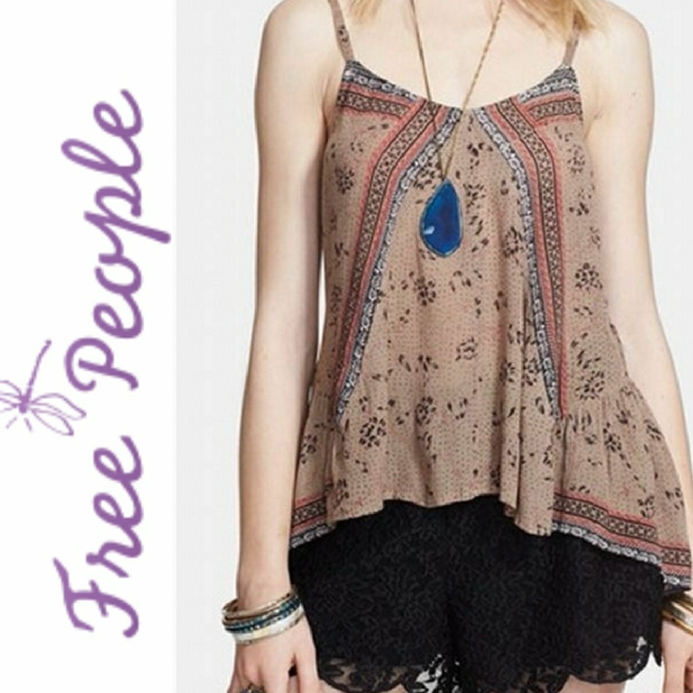 New FREE PEOPLE V-Neck Print Hi-Lo Cami Top