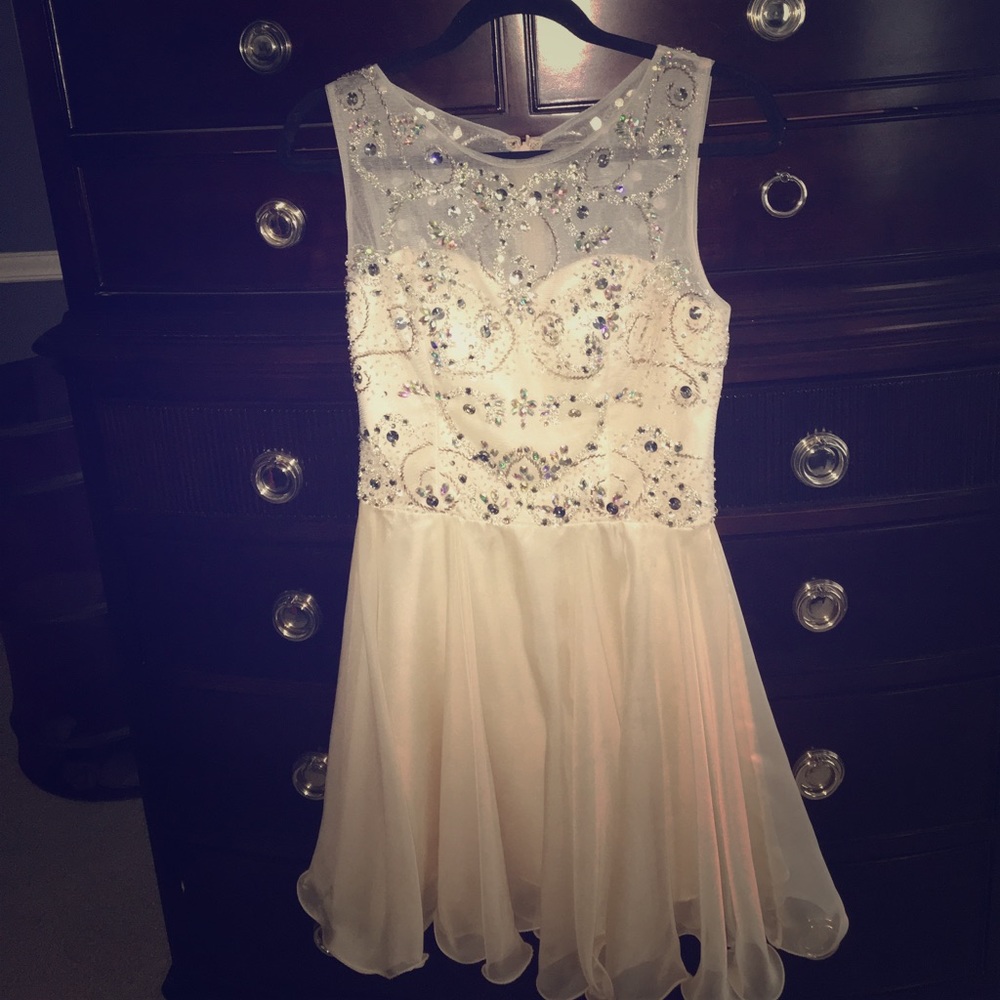 Champagne Colored Chiffon Sparkly Dress