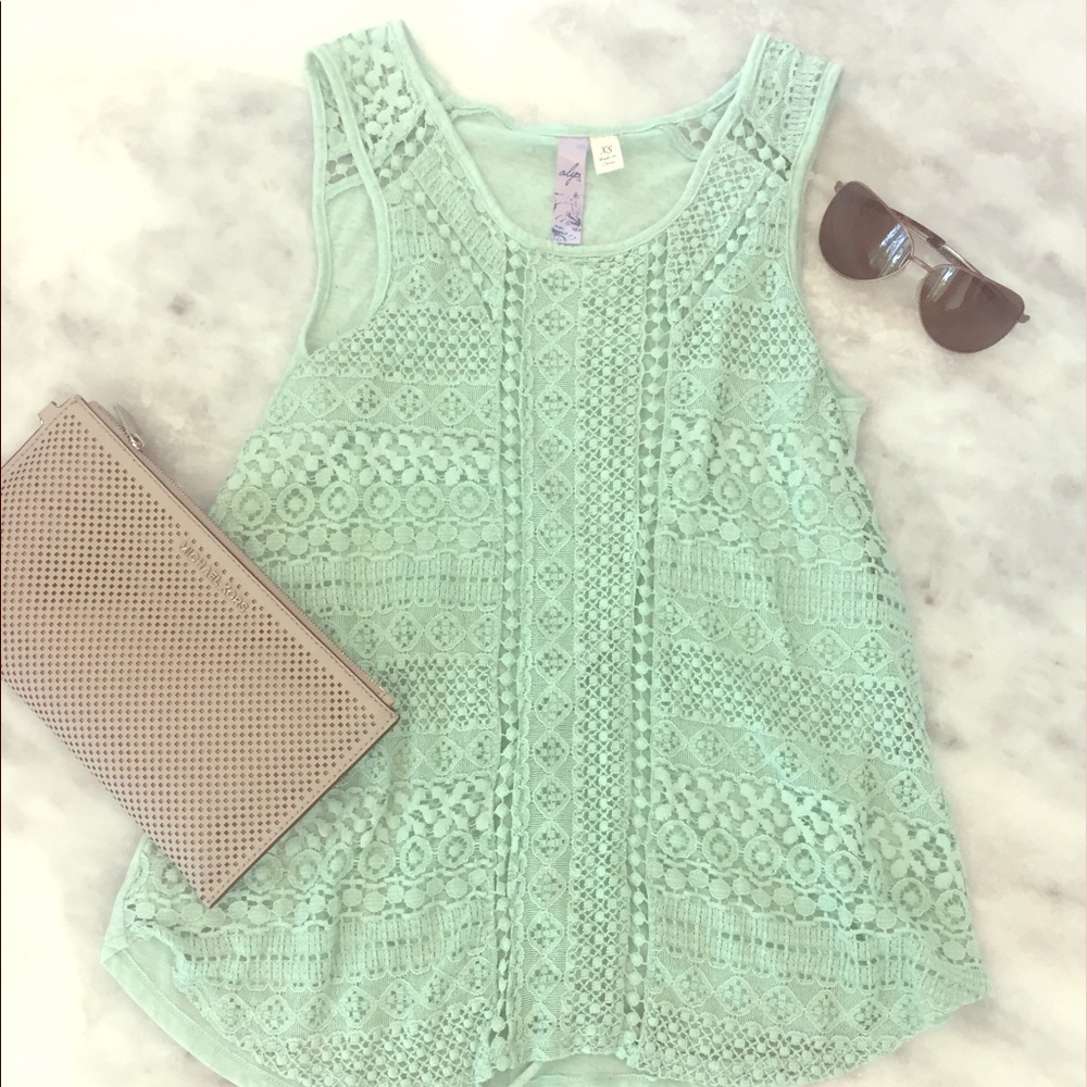 💋SOLD💋Mint green lace tank top