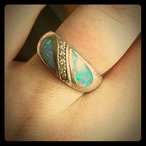 Opal, quartz encrusted Sterling silver ring!HURRY!