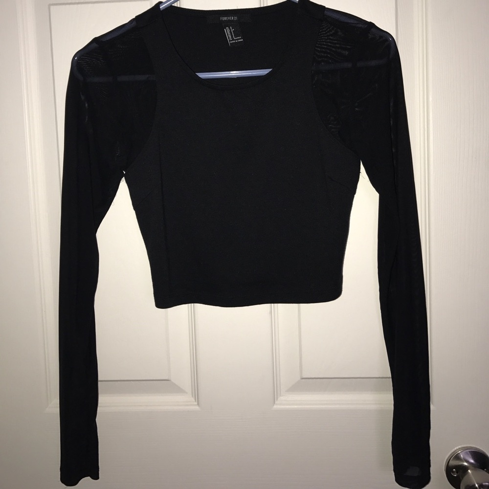 Sheer sleeved crop top