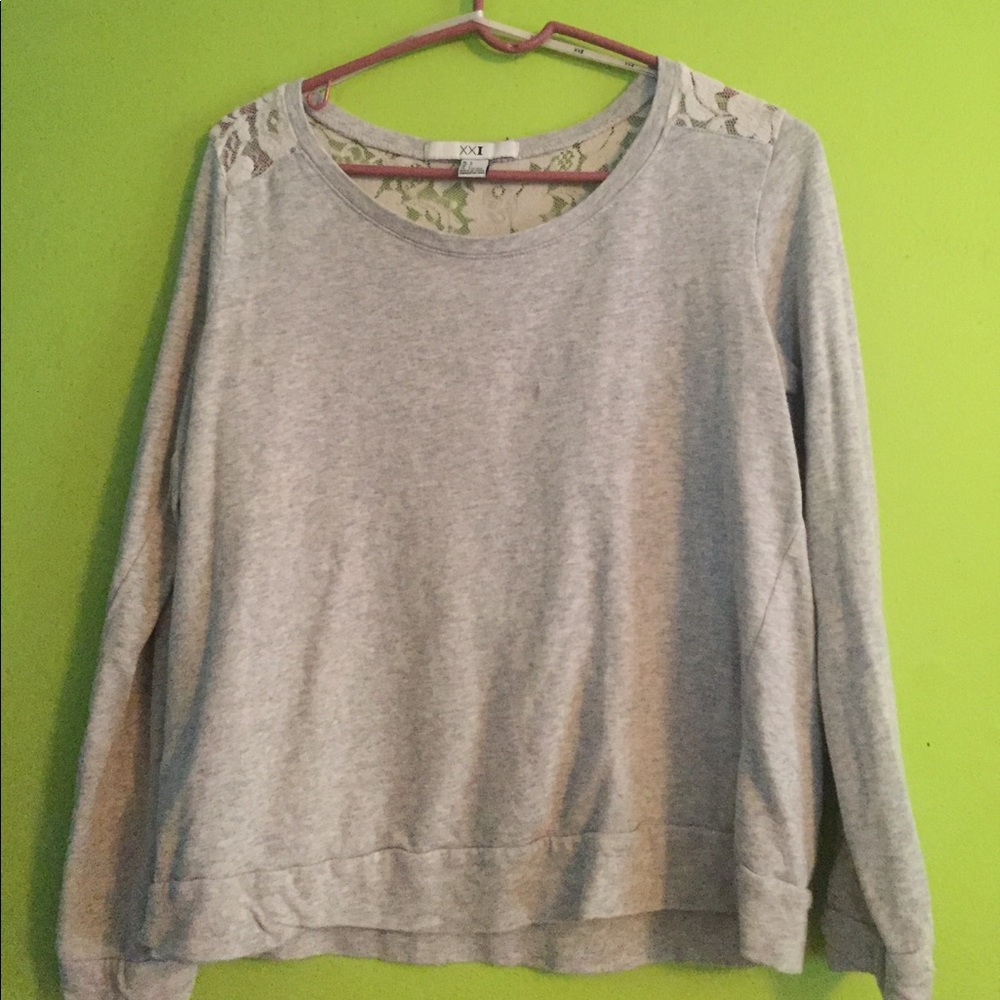 Gray Forever 21 Shirt with Lace Shoulders