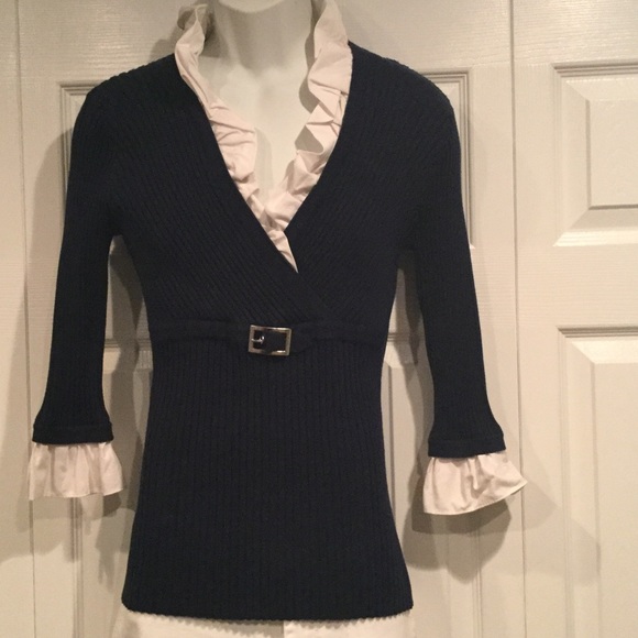 Tracy M Sweaters - Tracy M Ribbed Ruffle Trim Sweater
