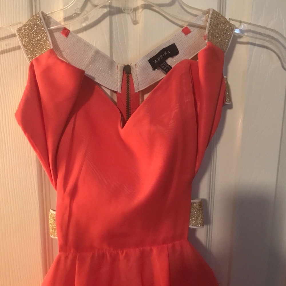 Coral chiffon mini dress